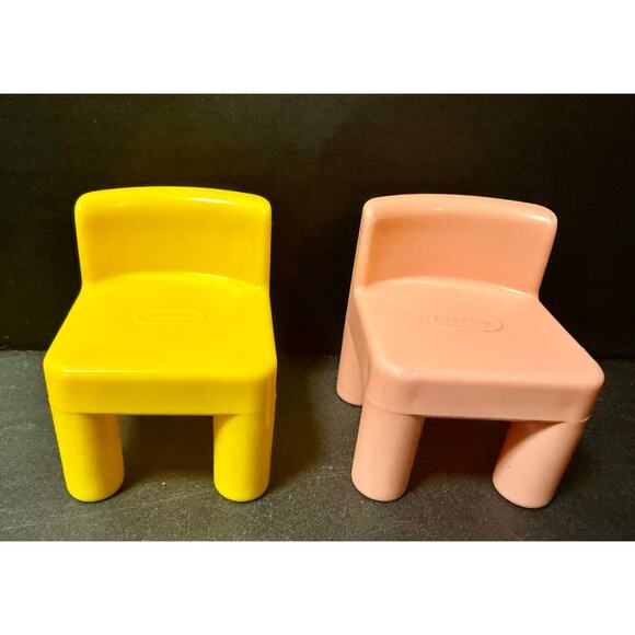 Vintage Little Tikes Pink & yellow Chairs Dollhouse Mini Doll Furniture Chunky - Picture 1 of 4